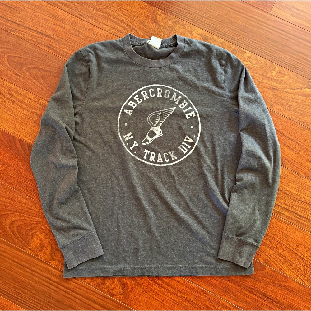 Abercrombie & Fitch Y2K Men's Gray Long Sleeve Tee Graphic NY Track Logo Tee S
